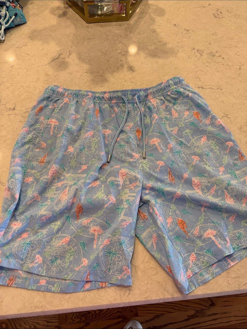 Peter Millar Light Blue Tropical Fish Swim Trunks